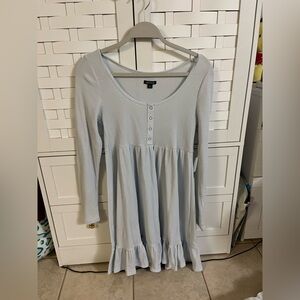 Wild Fable Babydoll Light Baby Blue Waffle Knit Long Sleeve Empire Ruffle Dress